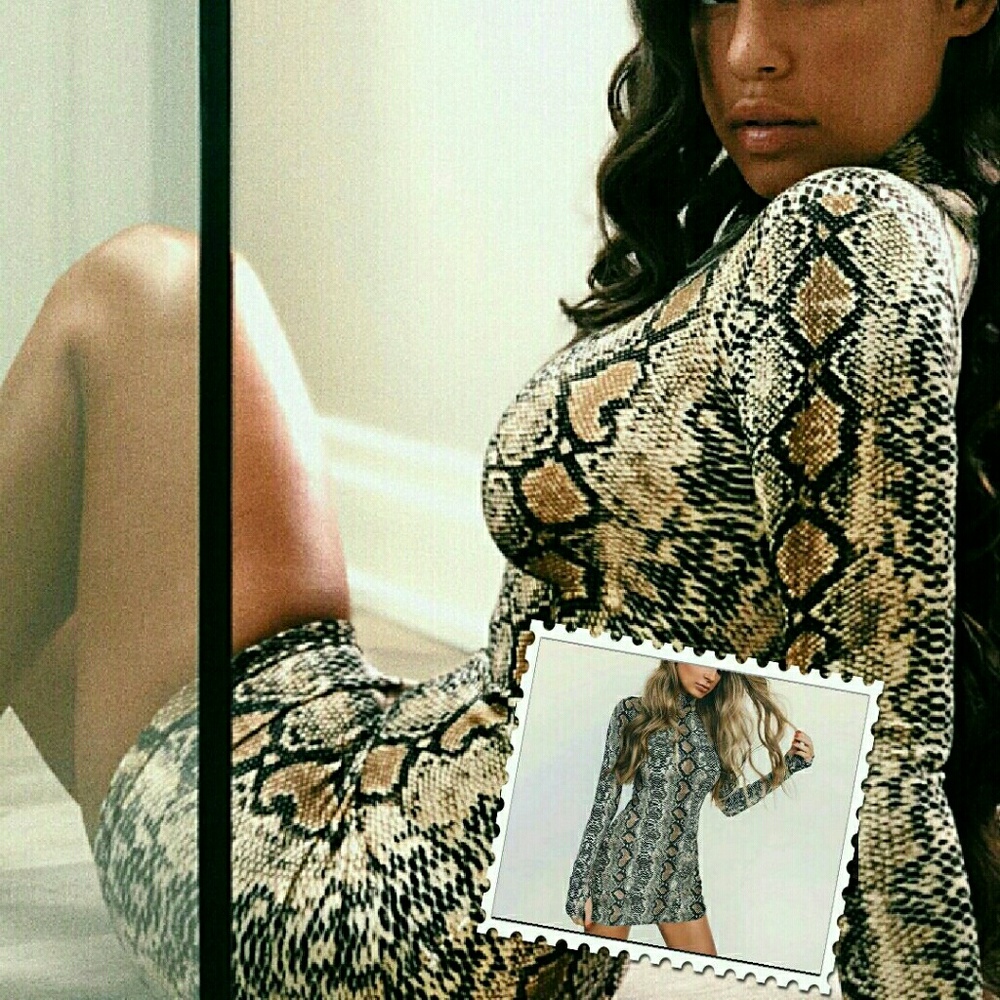 💋SNAKESKIN PRINT BODYCON THUMBHOLE MINIDRESS!